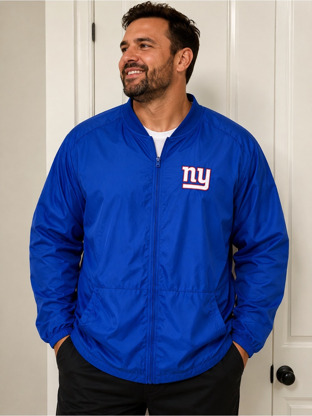 Royal Blue Nike NFL New York Giants On-Field Apparel Windbreaker Jacket Mens XL